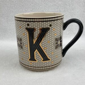 Anthropologie The Bistro Tile Stoneware Mug: Monogram K 15 oz.